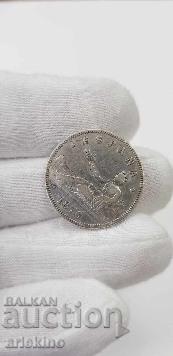 Collectible silver coin 2 pesetas 1870 Spain - 6 Collectible silver coin 2 pesetas 1870 Spain - 6