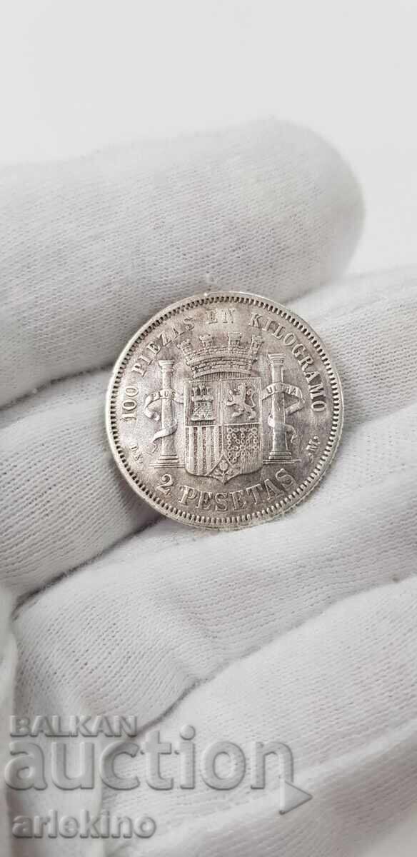 Auction Collectible silver coin 2 pesetas 1870 Spain Auction Collectible silver coin 2 pesetas 1870 Spain