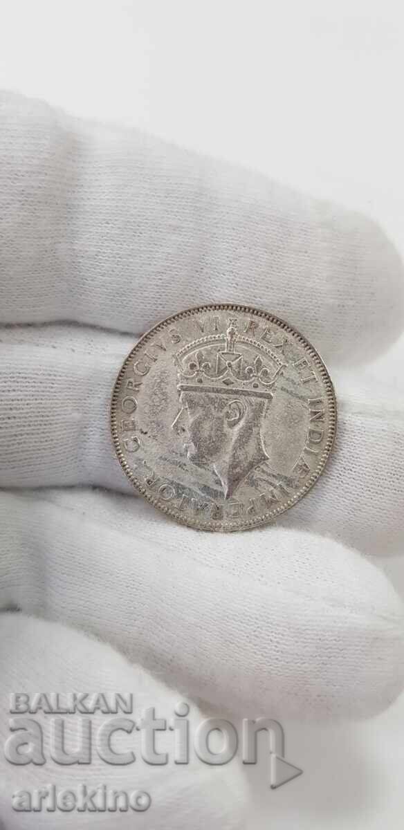 Silver coin 1 shilling 1944 East Africa Great Britain - 6