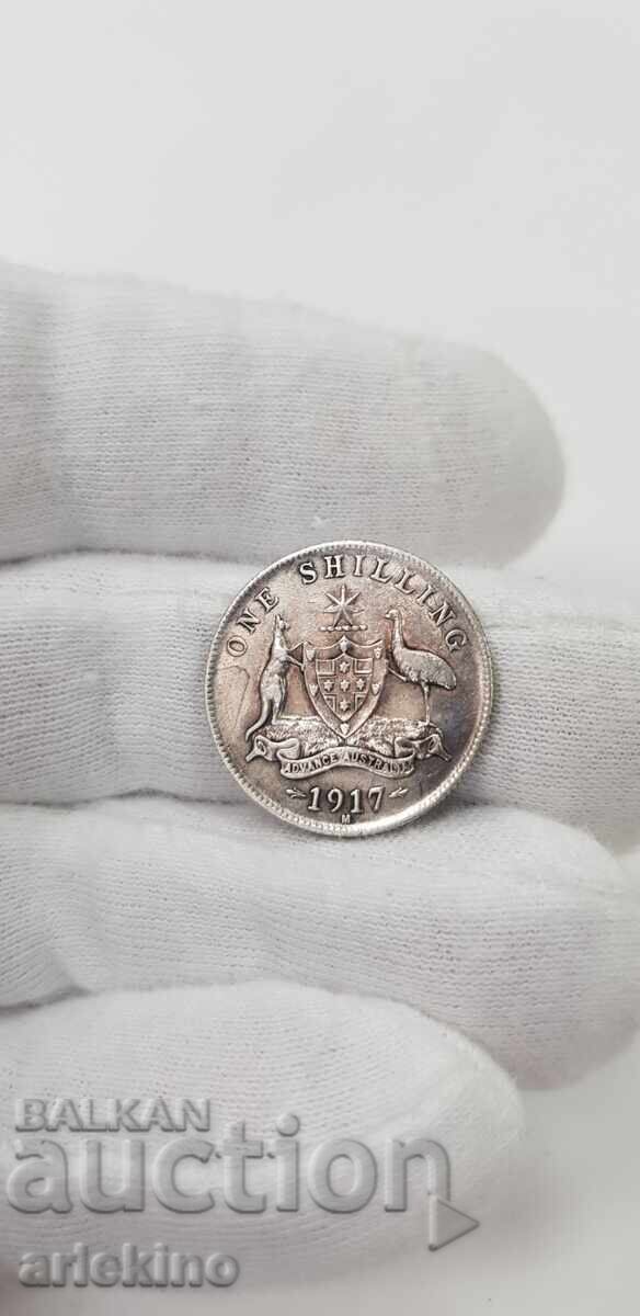 Rare silver coin 1 shilling 1917 Australia Great Britain - 5