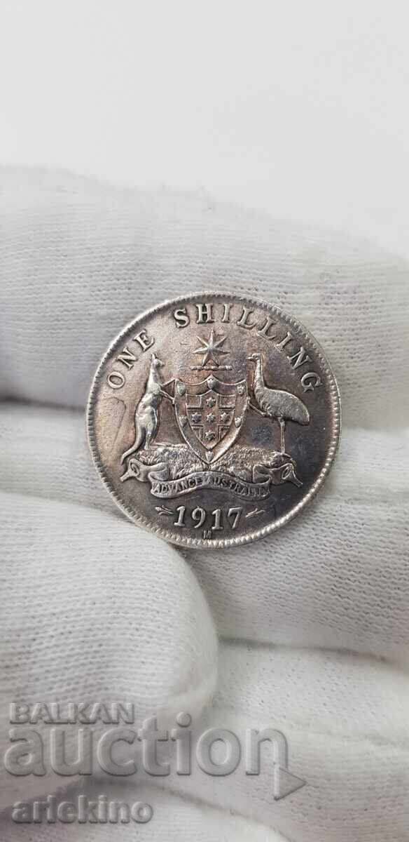 Rare silver coin 1 shilling 1917 Australia Great Britain