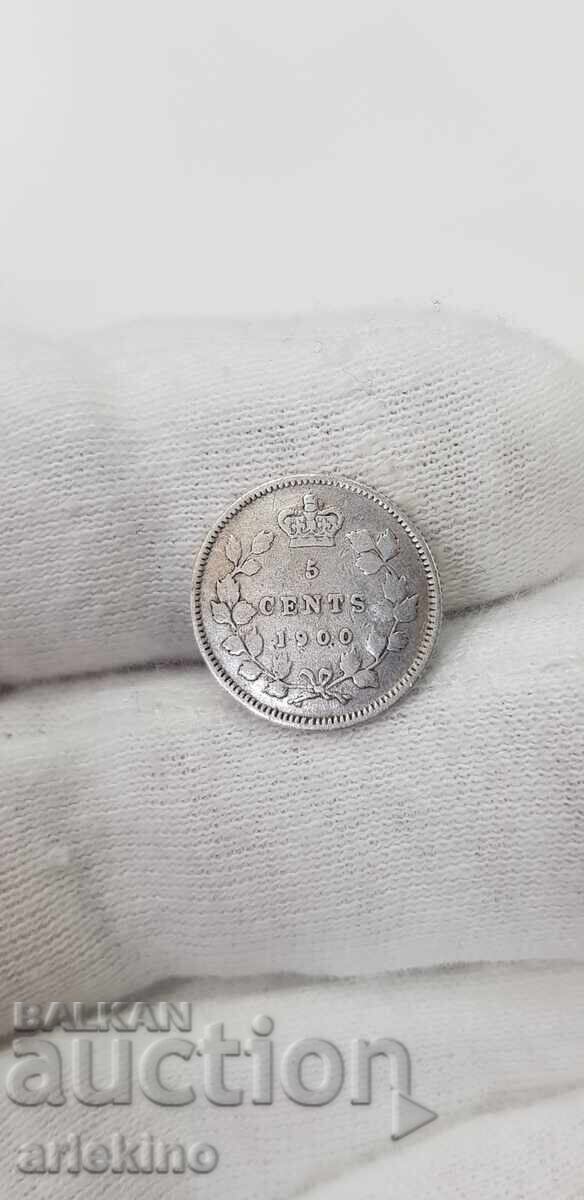 Rare silver coin 5 cents 1900 Canada, Great Britain with price 55.00 BGN | € 28.12