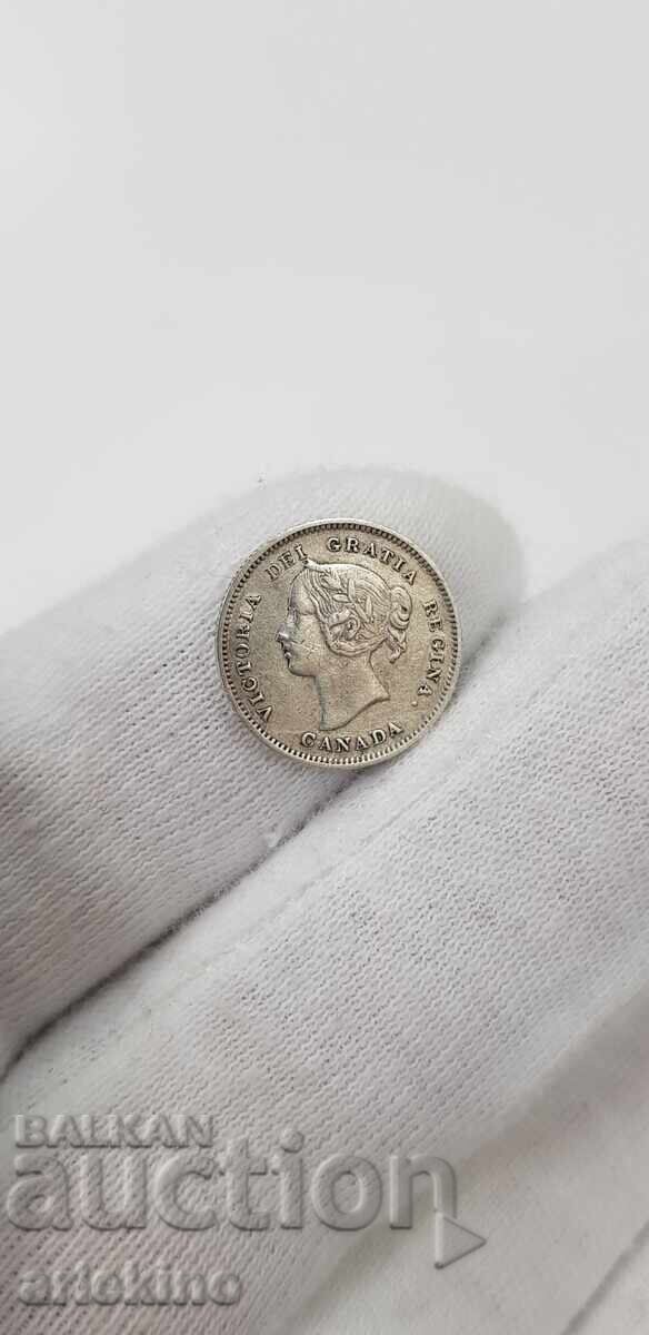 Rare silver coin 5 cents 1900 Canada, Great Britain - 5