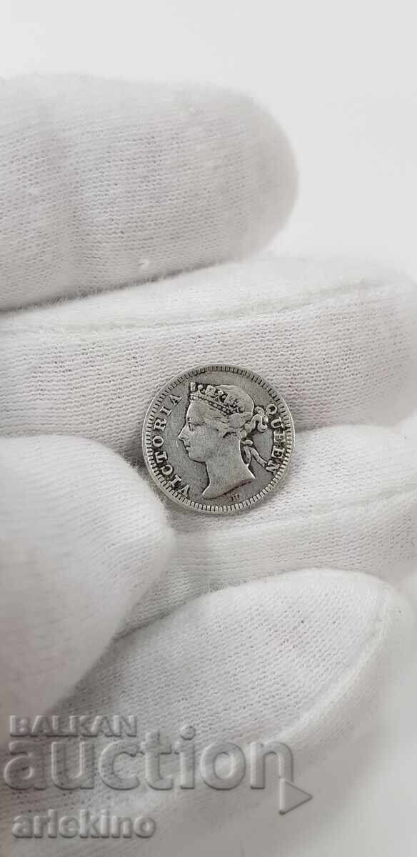 Rare silver coin 5 cents Hong-Kong 1889 N - England - 5 Rare silver coin 5 cents Hong-Kong 1889 N - England - 5