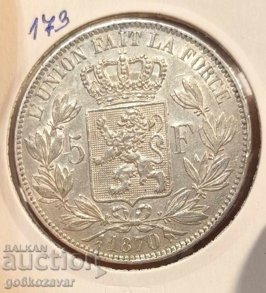 Белгия 5 франка 1870г Сребро! Колекция ! Белгия 5 франка 1870г Сребро! Колекция !