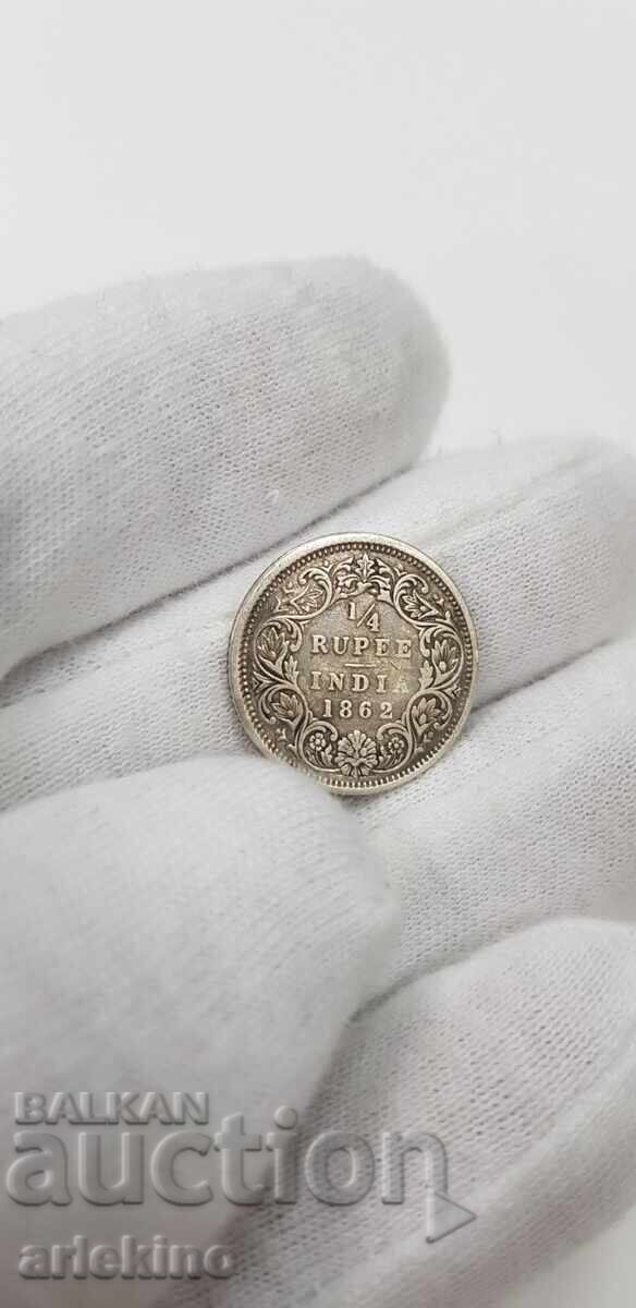 Delivery of Rare silver coin 1/4 rupee 1862 British India Delivery of Rare silver coin 1/4 rupee 1862 British India