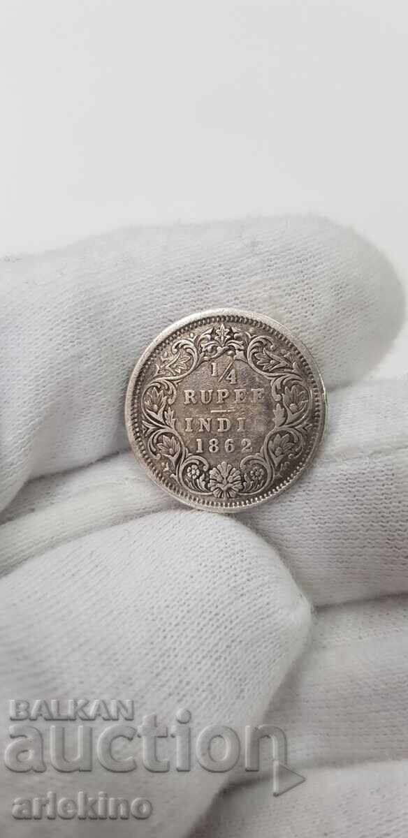 Rare silver coin 1/4 rupee 1862 British India Rare silver coin 1/4 rupee 1862 British India