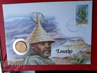 Lesotho-5 lisente 1979 și timbru poștal într-un plic frumos