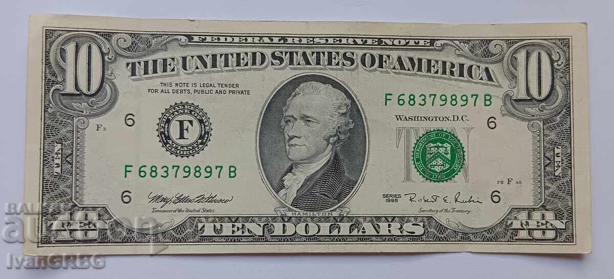10 dollars USA 1995 Small Head American Banknote F with price 28.00 BGN | € 14.32
