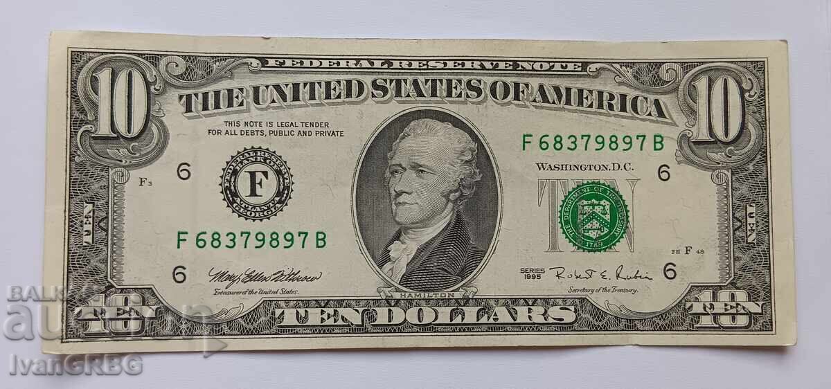Auction  10 dollars USA 1995 Small Head American Banknote F