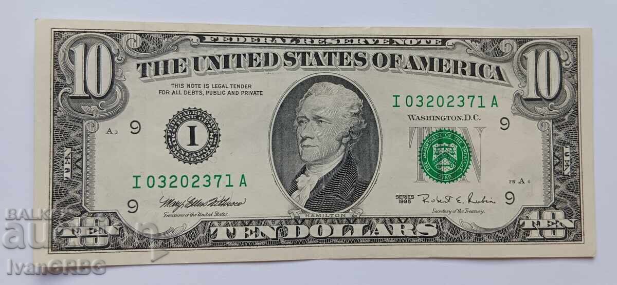 Аукцион 10 долара САЩ 1995 Малка глава Американска банкнота I Аукцион 10 долара САЩ 1995 Малка глава Американска банкнота I
