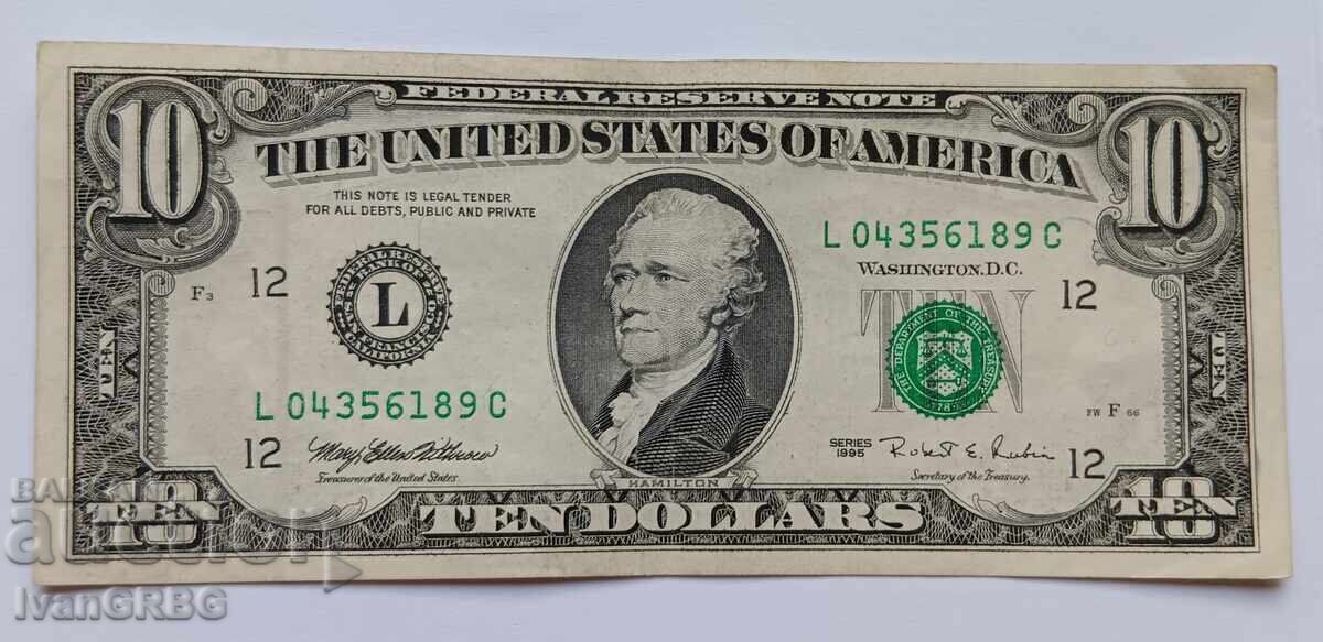 Delivery of 10 dollars USA 1995 Small Head American Banknote L