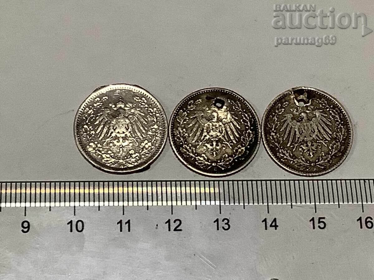 Germany 1/2 mark 1905, 1915,1917 lot 3 pieces with price 30.00 BGN | € 15.34
