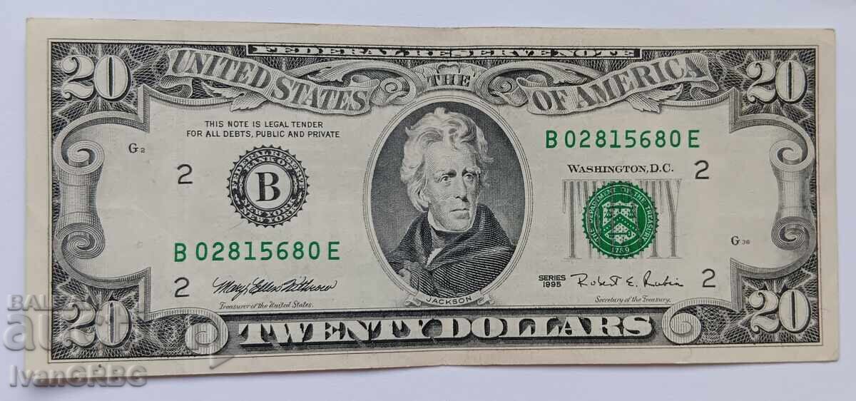 Аукцион 20 долара САЩ Малка глава Американска банкнота B Аукцион 20 долара САЩ Малка глава Американска банкнота B