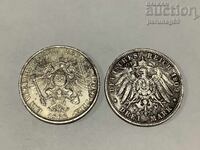 Germany 1 thaler 1866 and 3 marks 1909