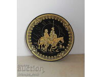 Decorative plate Don Quixote and Sancho Panza metal gilding