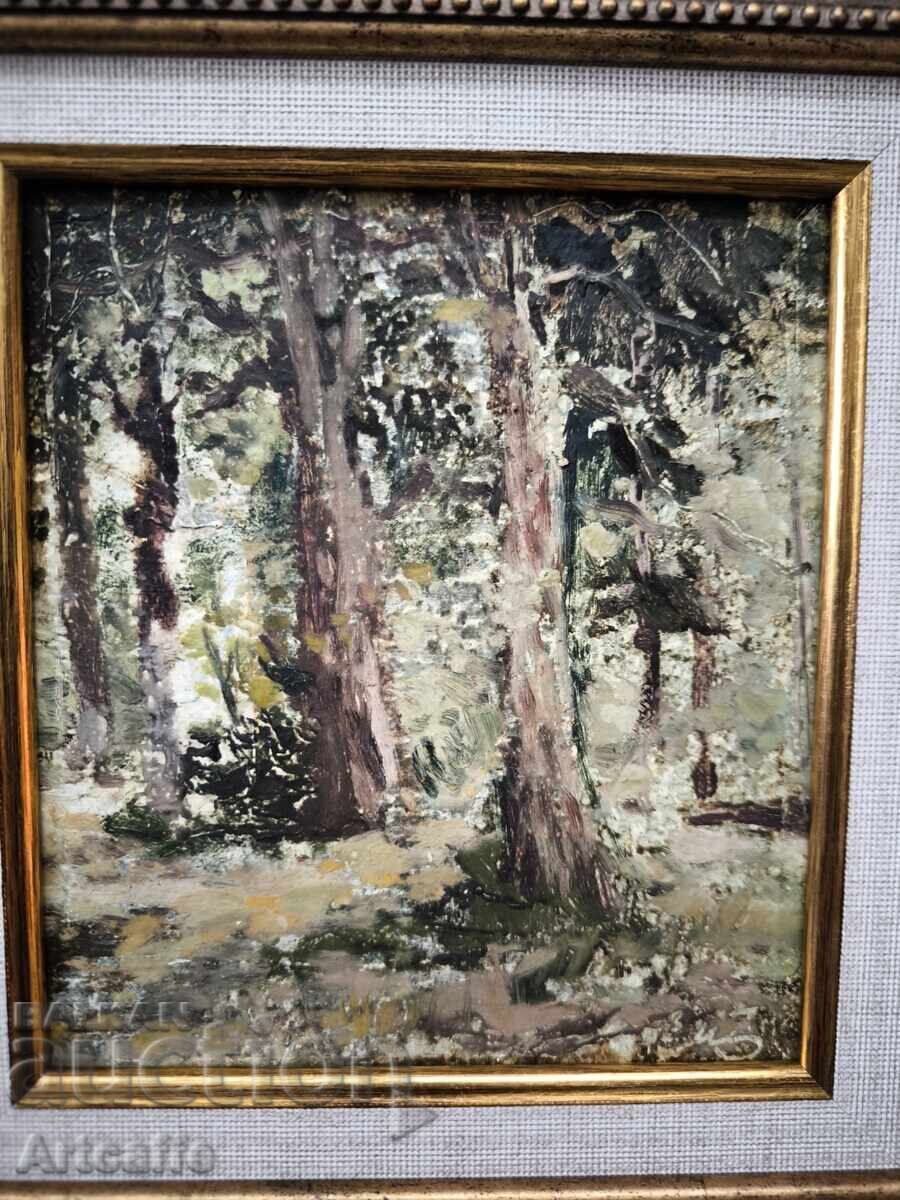 Licitație Evgeni Tomov-Peisaj forestier, ulei, semnat