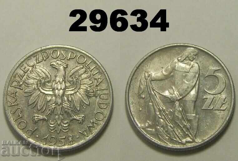Poland 5 zloty 1958 XF+/AU Excellent Poland 5 zloty 1958 XF+/AU Excellent