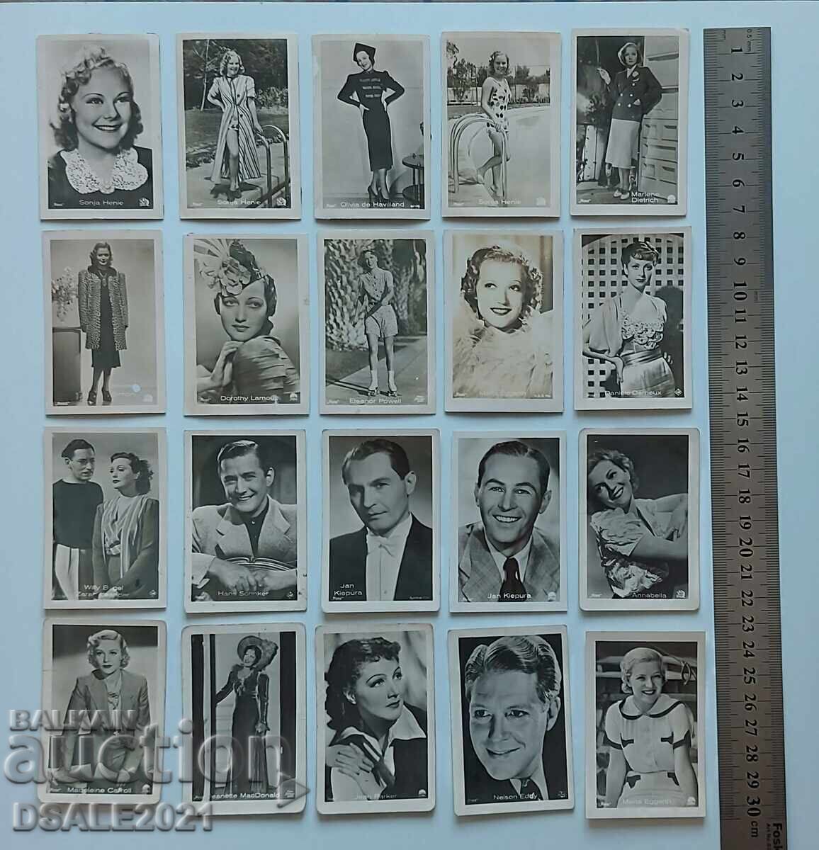 Actress, Actor old small cards lot 38pcs. /4.5x7.1cm. Actress, Actor old small cards lot 38pcs. /4.5x7.1cm.