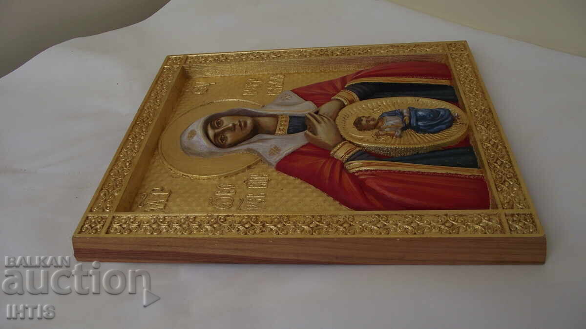 ICONA-ICONA SCULTURĂ în LEMN a Fecioarei Maria și Iisus Hristos - 6