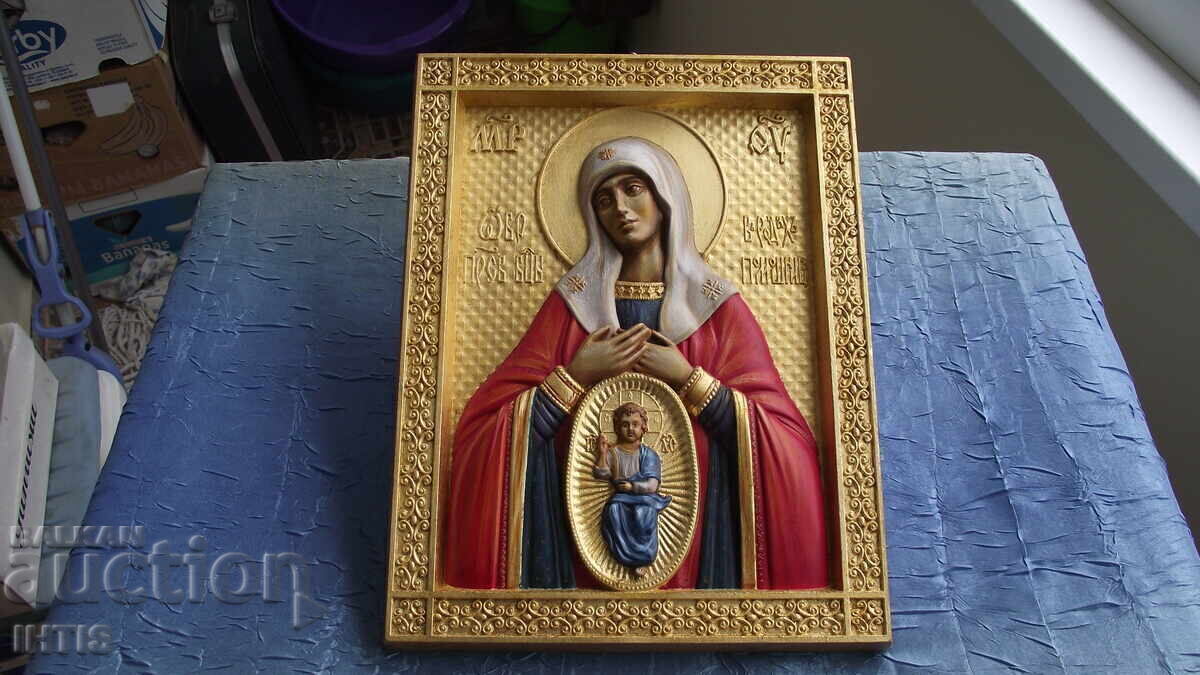 ICONA-ICONA SCULTURĂ în LEMN a Fecioarei Maria și Iisus Hristos