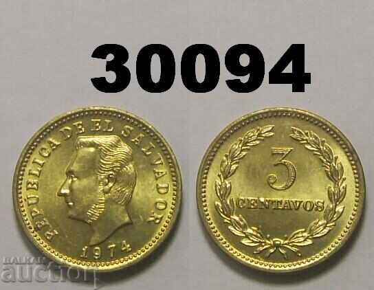 El Salvador 3 centavos 1974 UNC