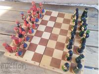 Old Russian (USSR) wooden chess - hand-painted pieces