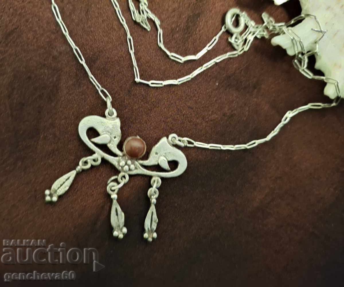 Colier retro, pandantiv, delfini argintii