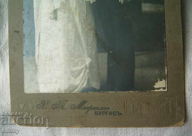 Photo of newlyweds, cardboard - 1914, Sevlievo. Photo Burgas with price 9.00 BGN | € 4.60