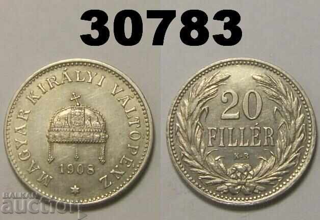 Hungary 20 fillers 1908