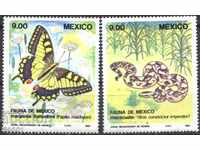 Clean stamps Fauna Snake Butterfly 1983 from Mexico