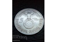 5 marks 1939 letter D Germany silver