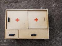 Old wooden first aid kit