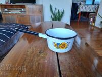 Old enameled casserole, frying pan