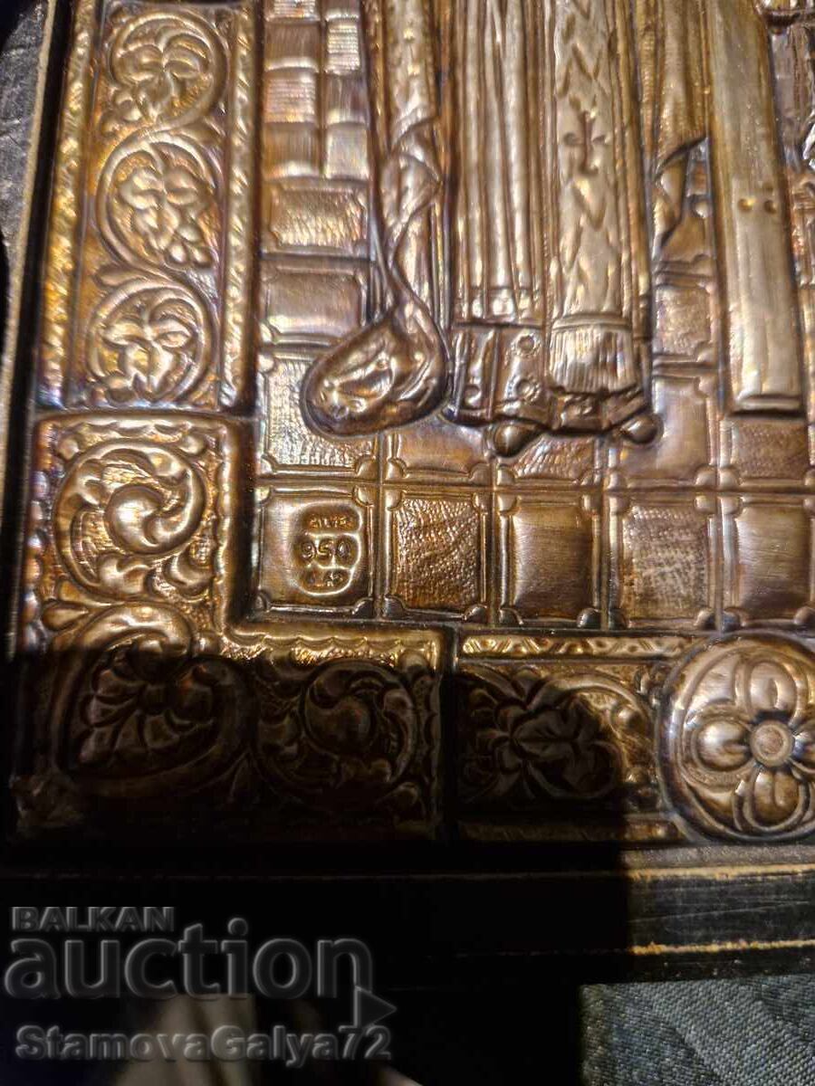 Прекрасна антикварна сребърна икона Свети Константин и Елена - 6