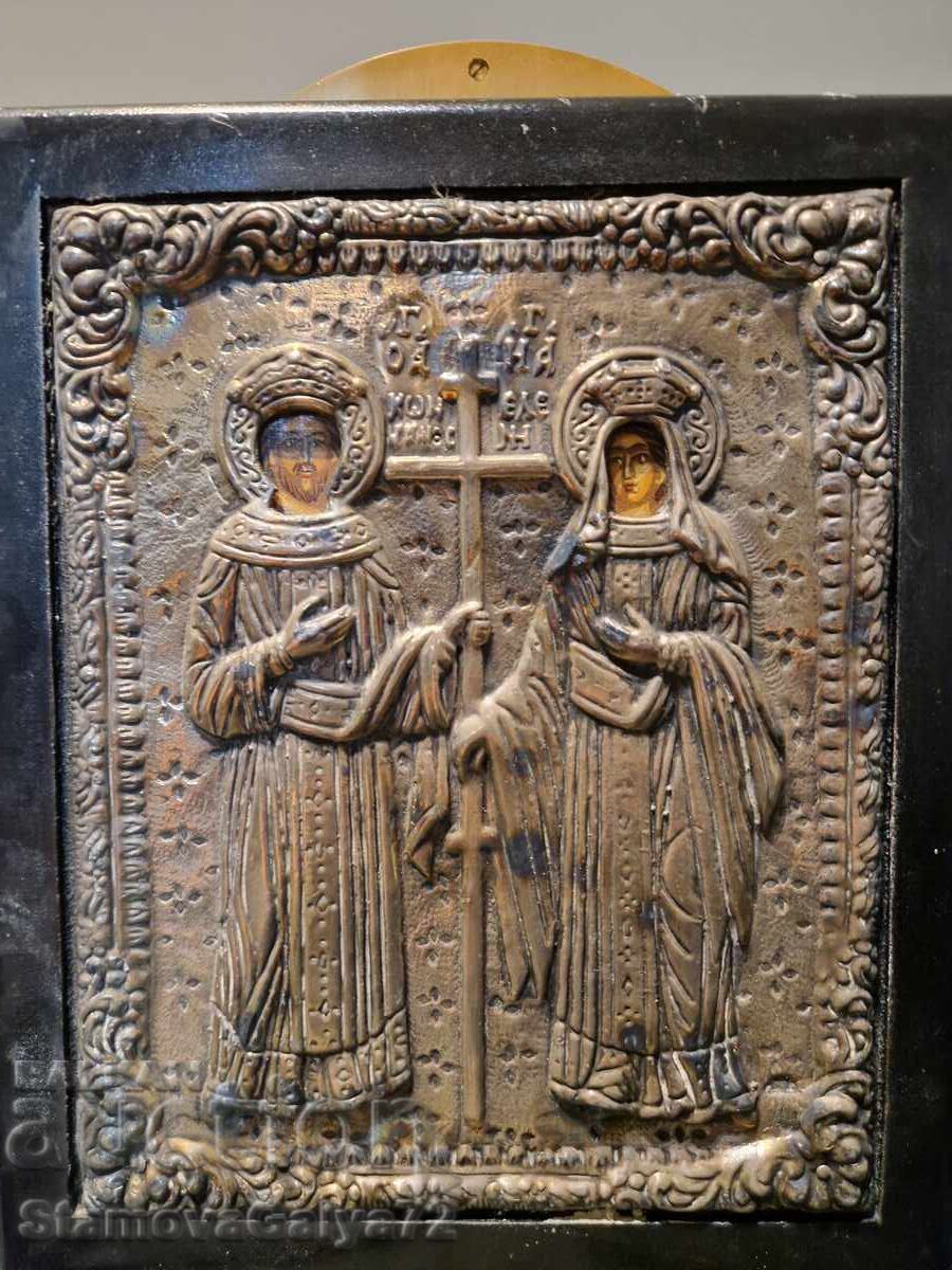 Auction  Great antique silver icon of Saints Constantine and Helena