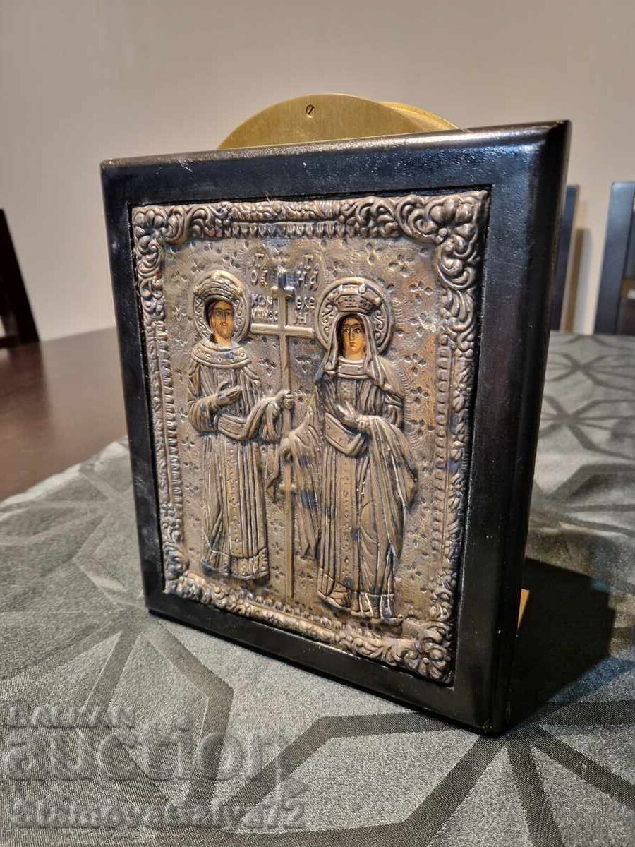 Great antique silver icon of Saints Constantine and Helena - 5