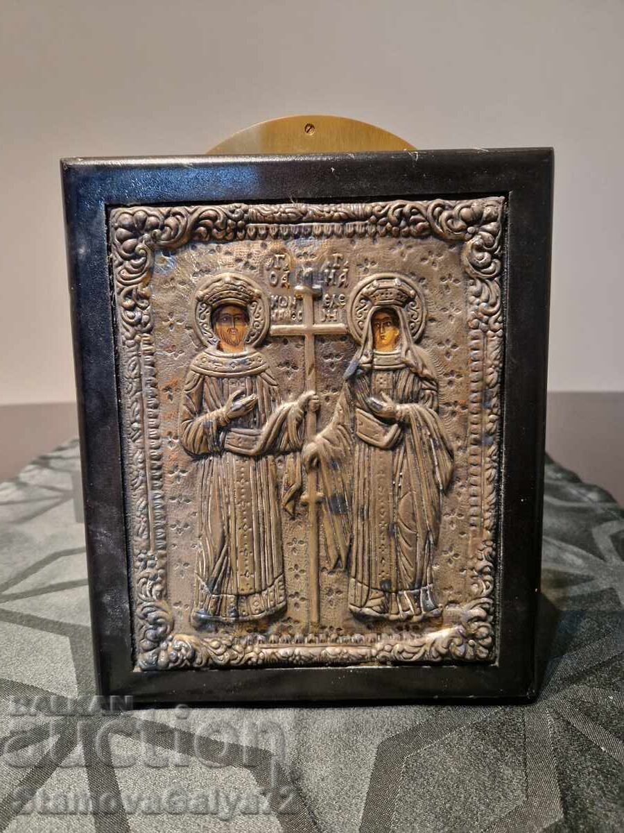 Great antique silver icon of Saints Constantine and Helena