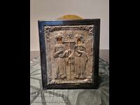 Great antique silver icon of Saints Constantine and Helena