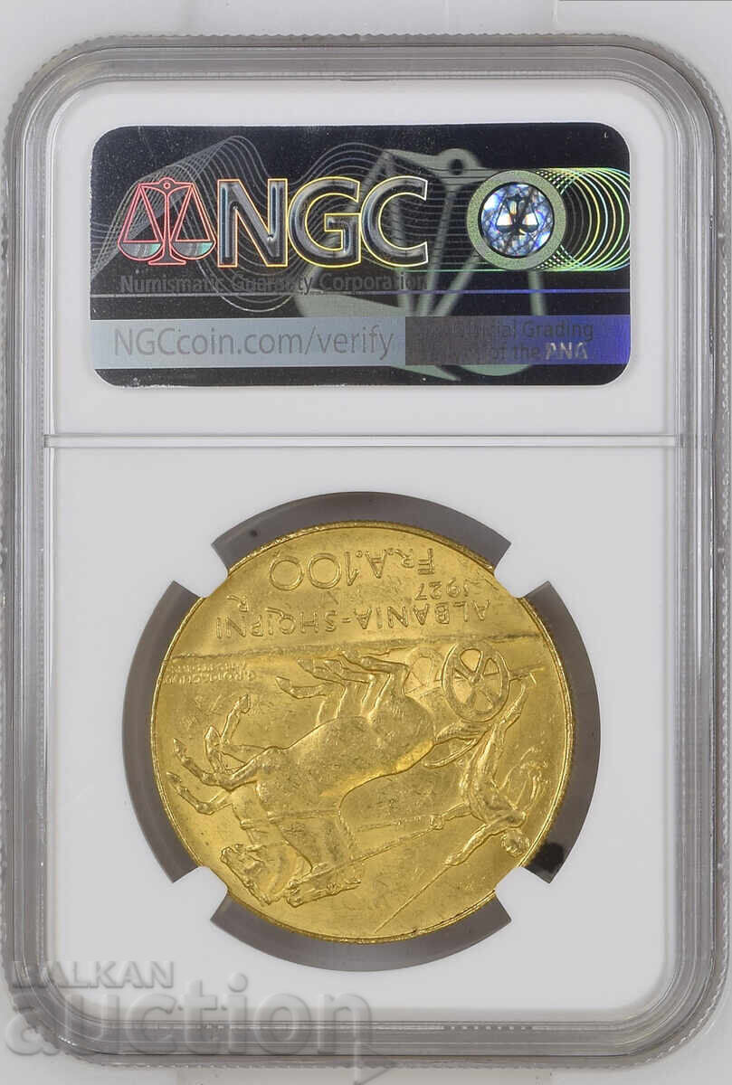 Albania 100 Francs 1927 R Ahmet Bey Zogu NGC MS 61 with price 10900.00 BGN | € 5573.08 Albania 100 Francs 1927 R Ahmet Bey Zogu NGC MS 61 with price 10900.00 BGN | € 5573.08