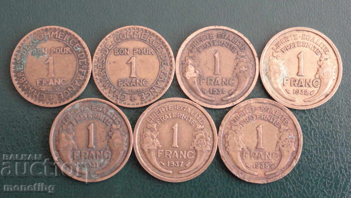 France 1922-38 - 1 franc (7 pieces) with price 8.80 BGN | € 4.50 France 1922-38 - 1 franc (7 pieces) with price 8.80 BGN | € 4.50