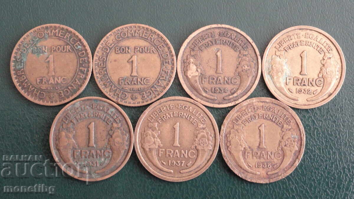 Delivery of France 1922-38 - 1 franc (7 pieces) Delivery of France 1922-38 - 1 franc (7 pieces)