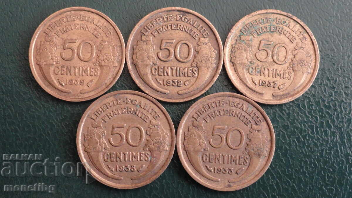 France 1932-39 - 50 centimes (5 pieces) - 5 France 1932-39 - 50 centimes (5 pieces) - 5