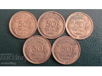 France 1932-39 - 50 centimes (5 pieces)