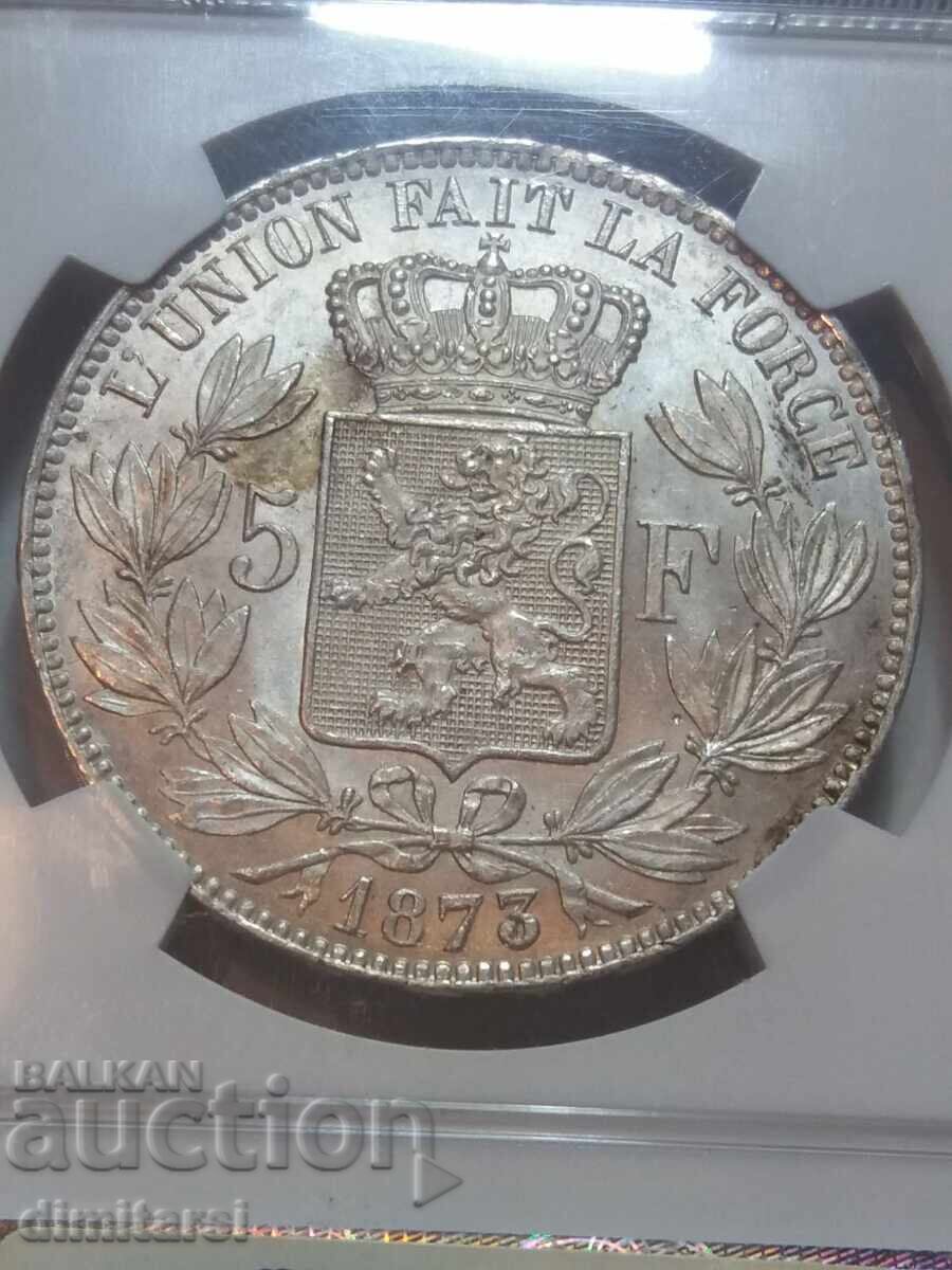 5 Francs 1873 Belgium MS63 NGC with price 760.00 BGN | € 388.58 5 Francs 1873 Belgium MS63 NGC with price 760.00 BGN | € 388.58