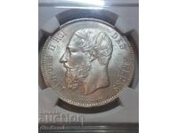 5 Francs 1873 Belgium MS63 NGC