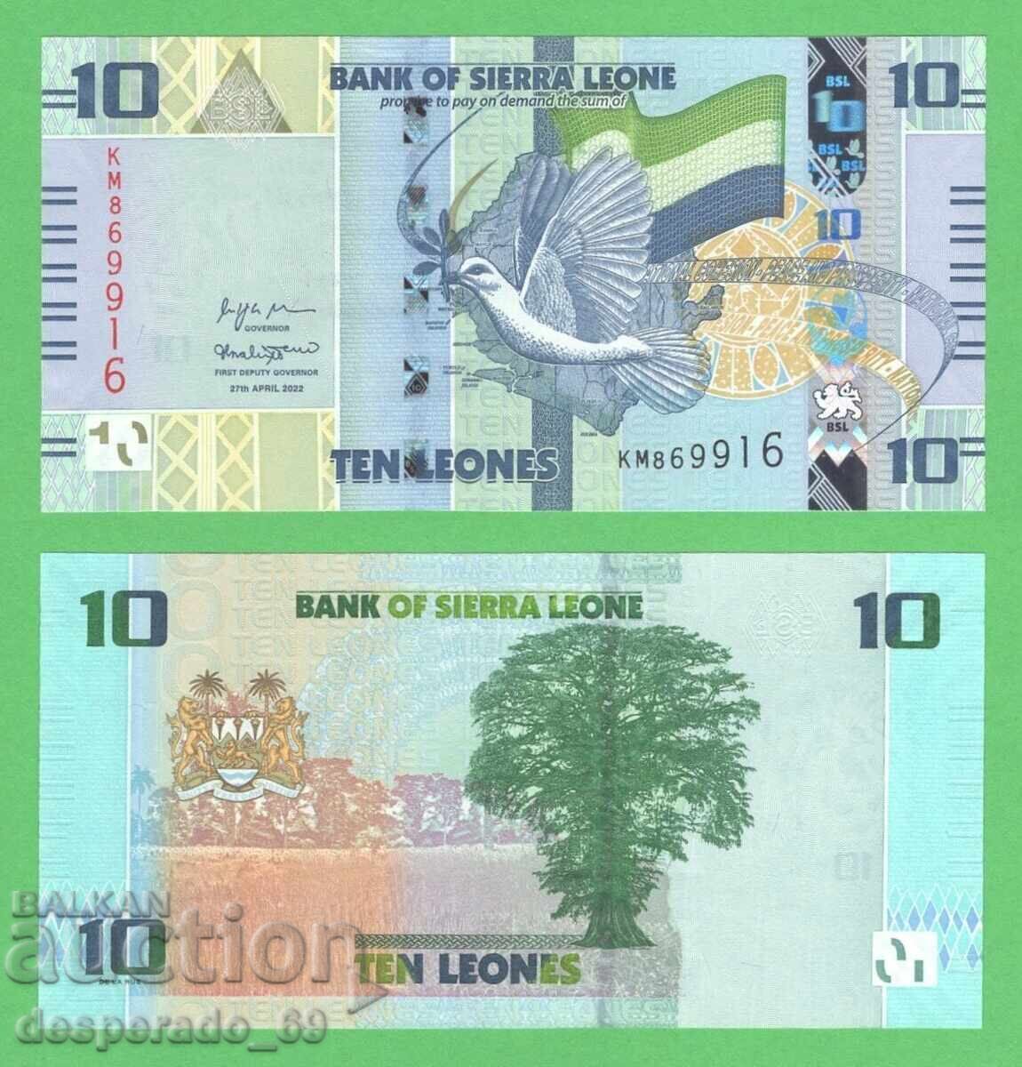 (¯`'•.¸ SIERRA LEONE 10 leones 2022 UNC ¸.•'´¯)