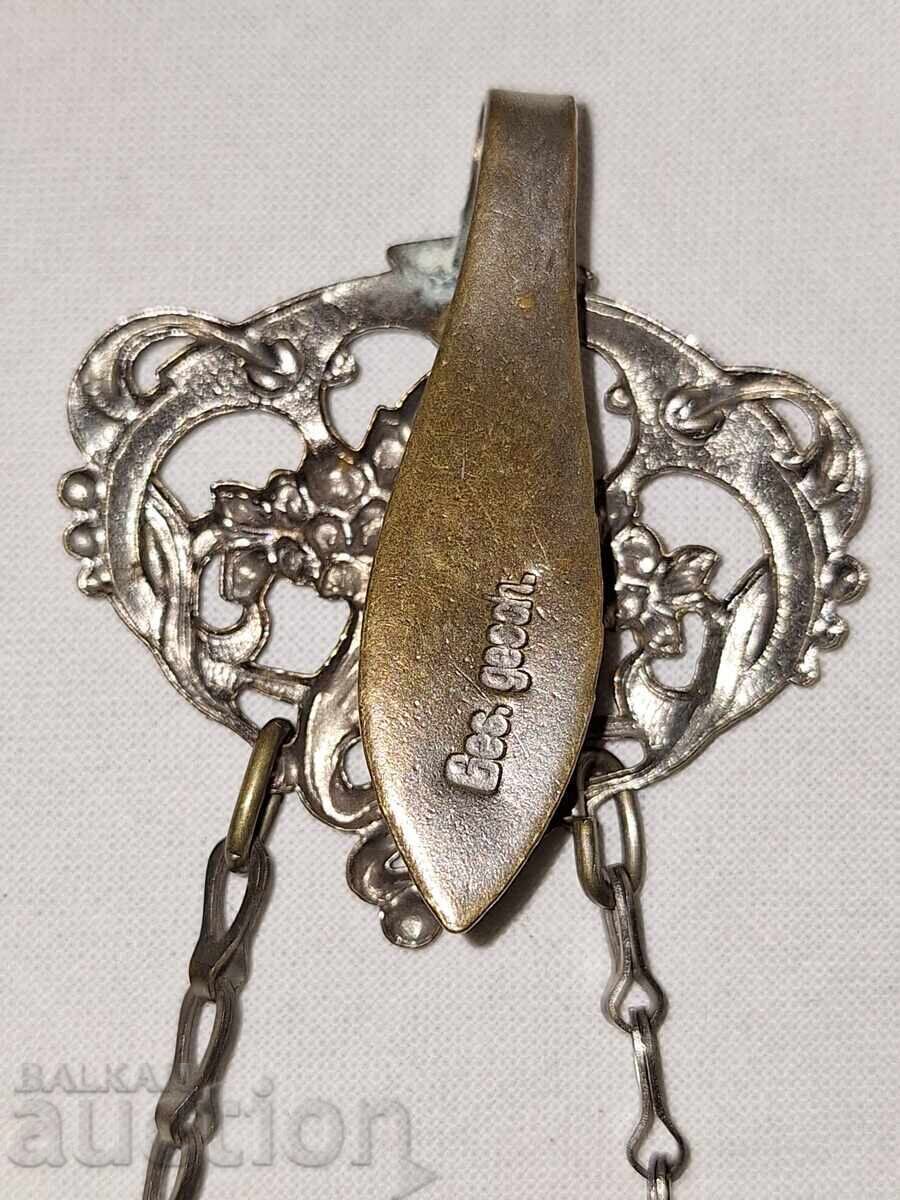 Old luxury silver-plated kyustek holder with clips--Ges.gesch. - 6 Old luxury silver-plated kyustek holder with clips--Ges.gesch. - 6