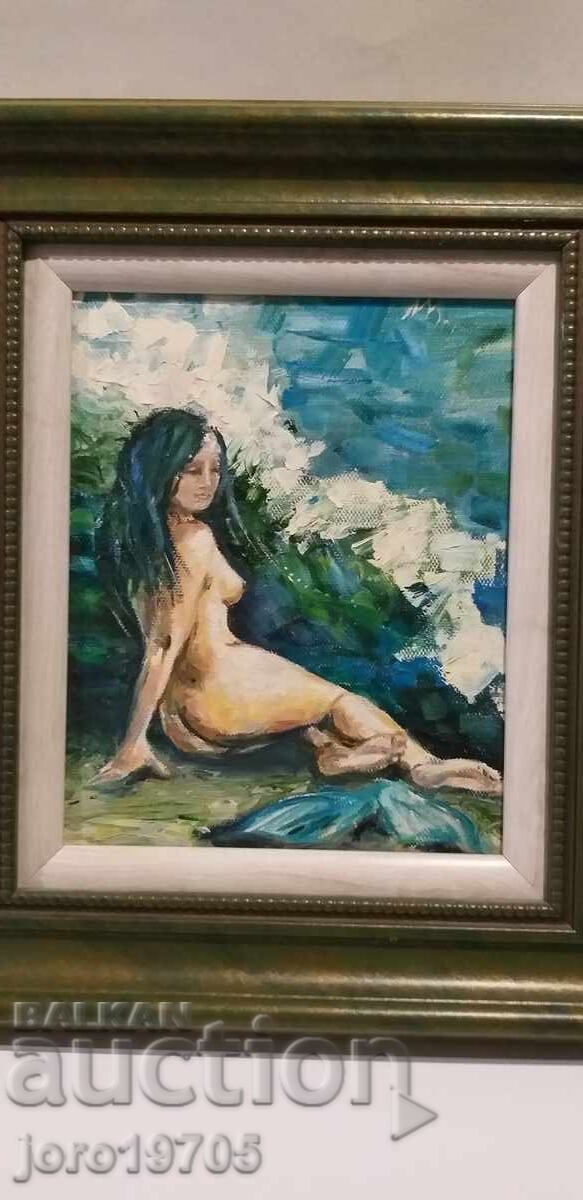OLD OIL PAINTING / MERMAID / signature / canvas with price 60.00 BGN | € 30.68 OLD OIL PAINTING / MERMAID / signature / canvas with price 60.00 BGN | € 30.68
