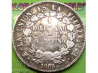 Bolivia 1865 1 boliviano 24.85g silver - extremely rare